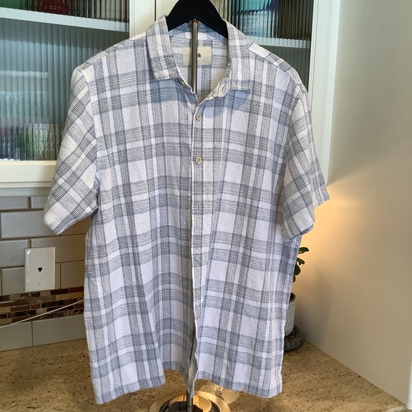 Folk Gray and White Button Down Shirt Linen Blend Size XL - Picture 1 of 7